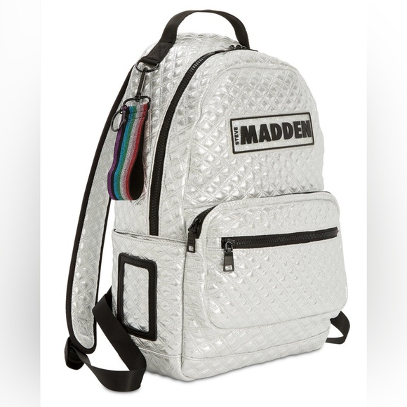 Steve Madden Silver Quilted Backpack with Modern Design - Picture 1 of 6